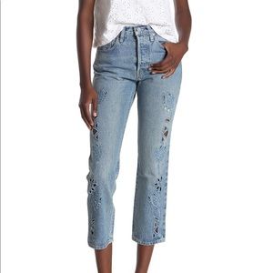 Levi’s 501 Embroidered Cutout Crop Jeans